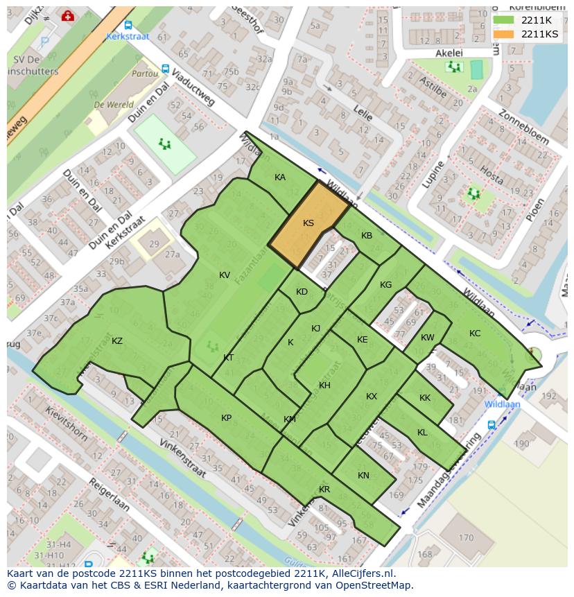 Afbeelding van het postcodegebied 2211 KS op de kaart.