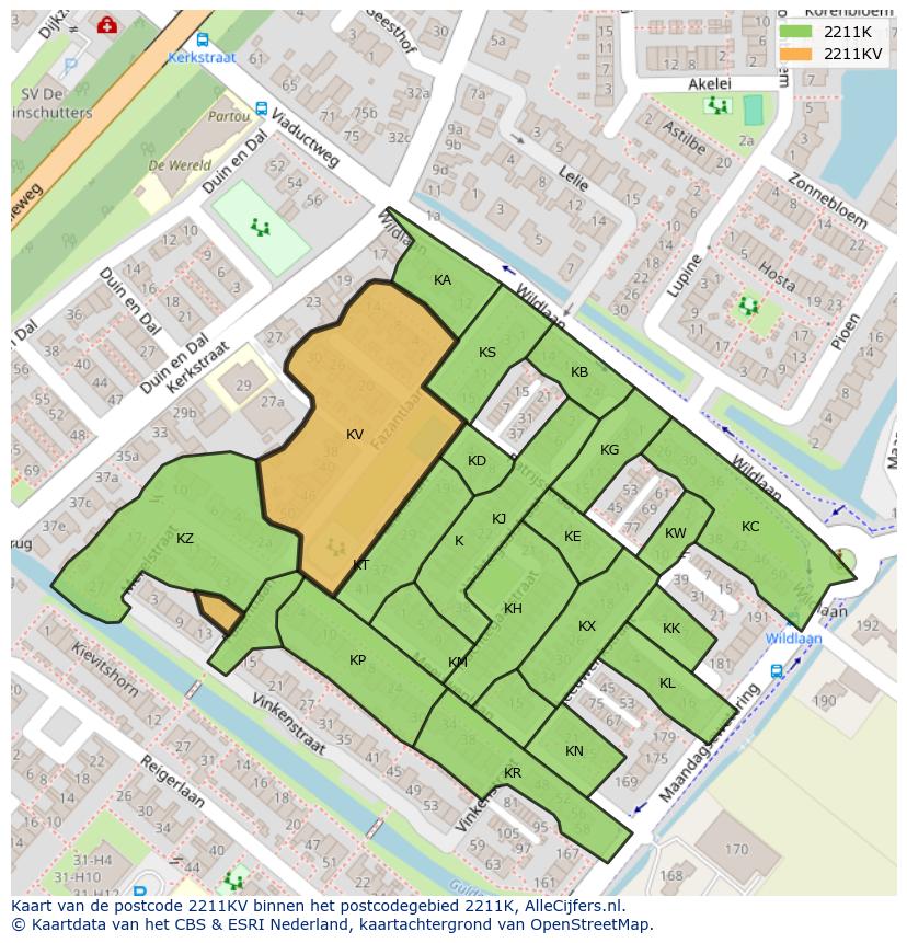 Afbeelding van het postcodegebied 2211 KV op de kaart.