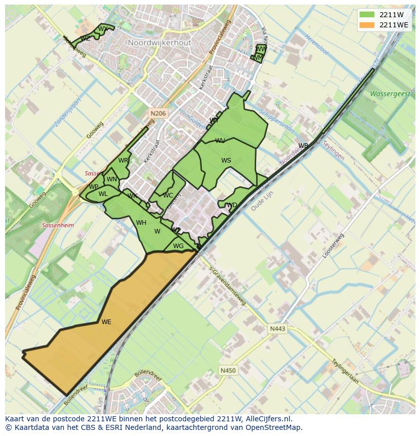 Afbeelding van het postcodegebied 2211 WE op de kaart.