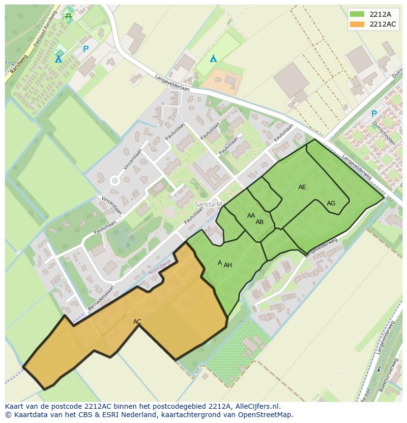 Afbeelding van het postcodegebied 2212 AC op de kaart.