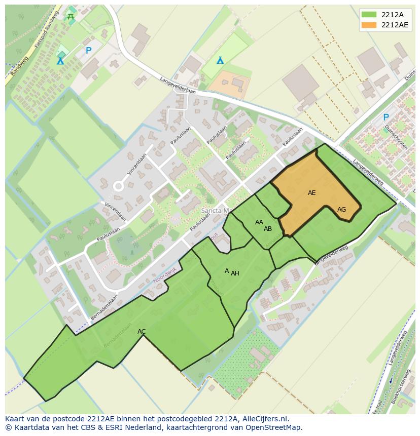 Afbeelding van het postcodegebied 2212 AE op de kaart.