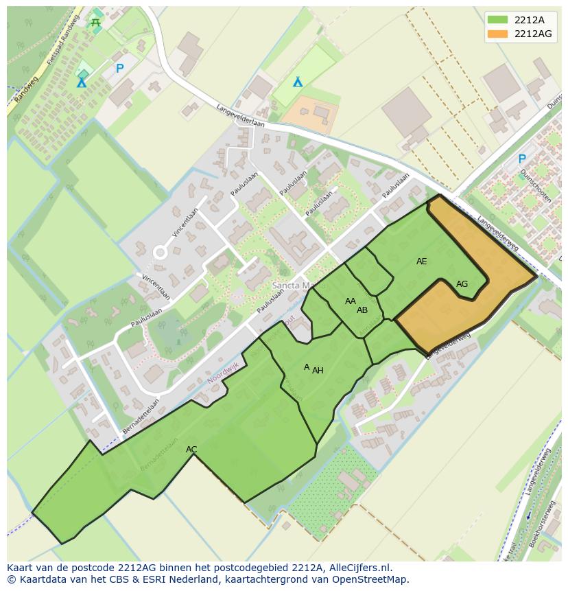 Afbeelding van het postcodegebied 2212 AG op de kaart.