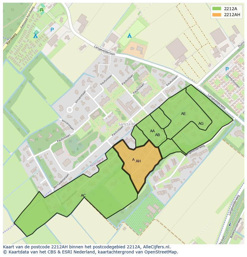 Afbeelding van het postcodegebied 2212 AH op de kaart.