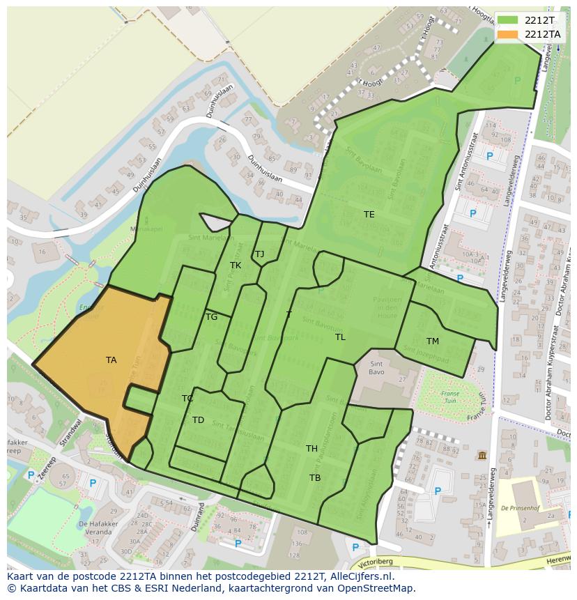 Afbeelding van het postcodegebied 2212 TA op de kaart.