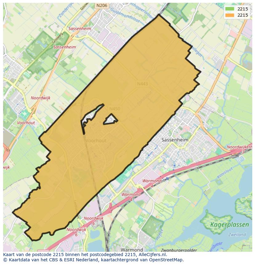 Afbeelding van het postcodegebied 2215 op de kaart.
