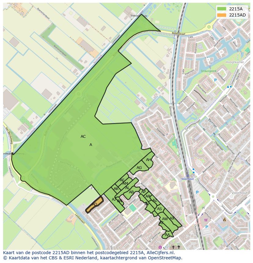 Afbeelding van het postcodegebied 2215 AD op de kaart.