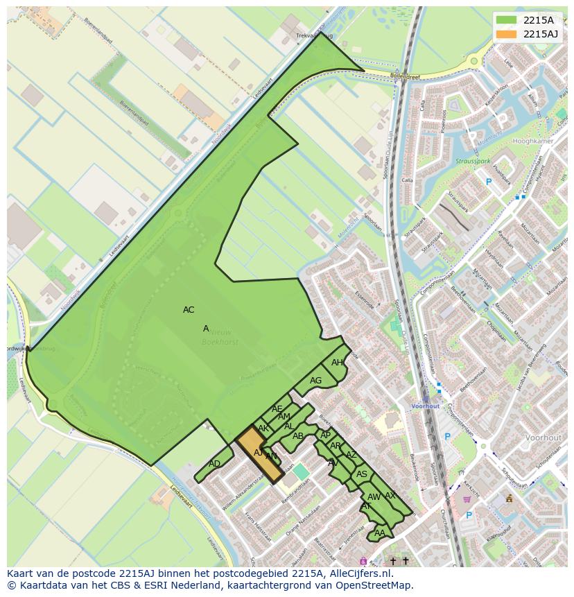 Afbeelding van het postcodegebied 2215 AJ op de kaart.