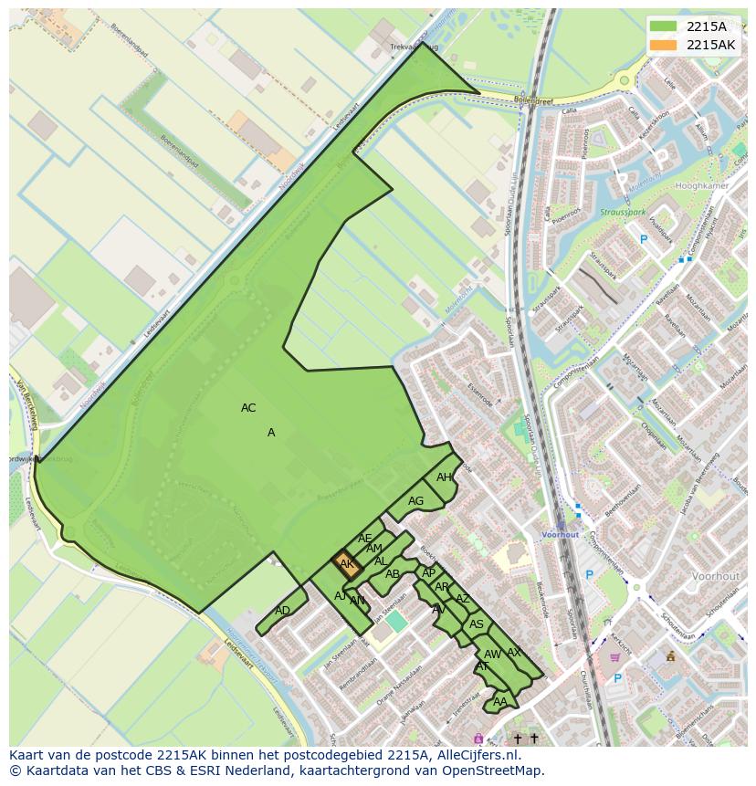 Afbeelding van het postcodegebied 2215 AK op de kaart.