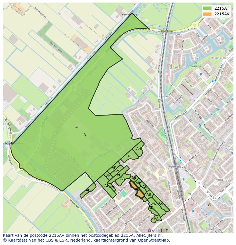 Afbeelding van het postcodegebied 2215 AV op de kaart.
