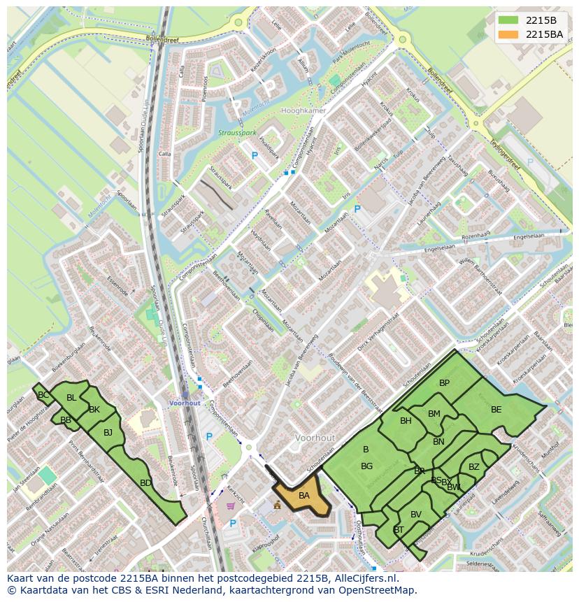 Afbeelding van het postcodegebied 2215 BA op de kaart.