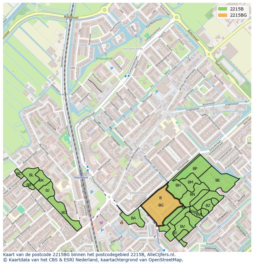 Afbeelding van het postcodegebied 2215 BG op de kaart.