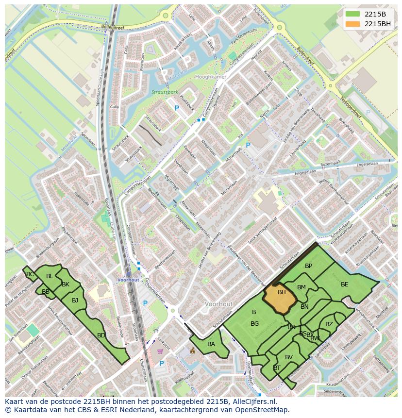 Afbeelding van het postcodegebied 2215 BH op de kaart.