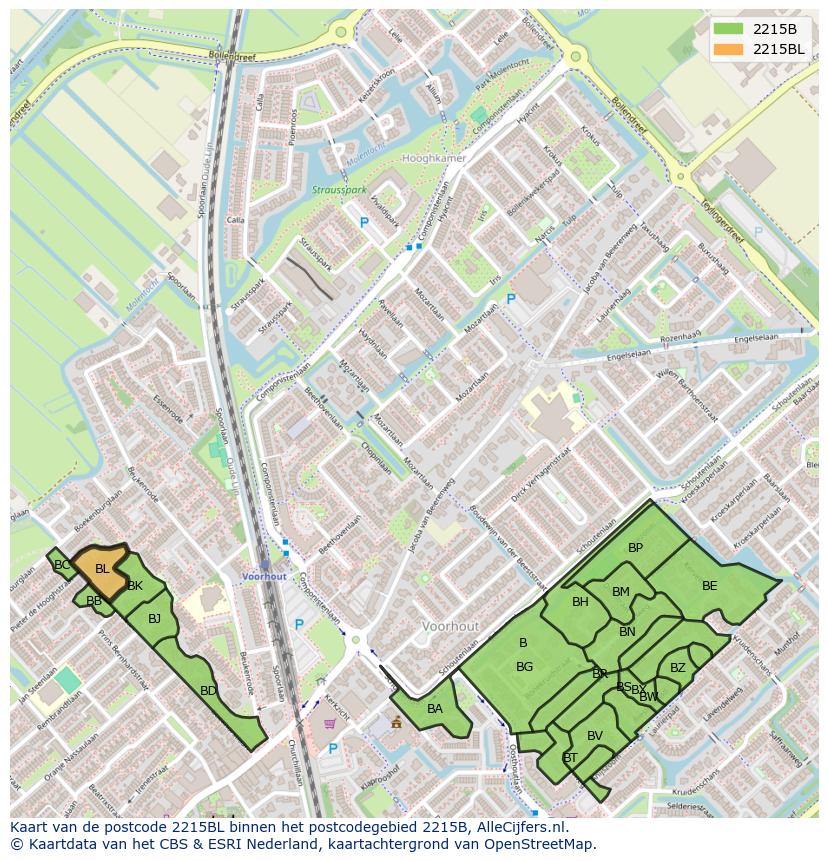 Afbeelding van het postcodegebied 2215 BL op de kaart.