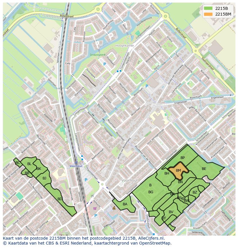 Afbeelding van het postcodegebied 2215 BM op de kaart.