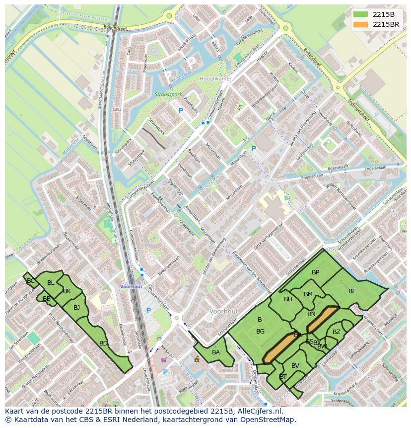 Afbeelding van het postcodegebied 2215 BR op de kaart.