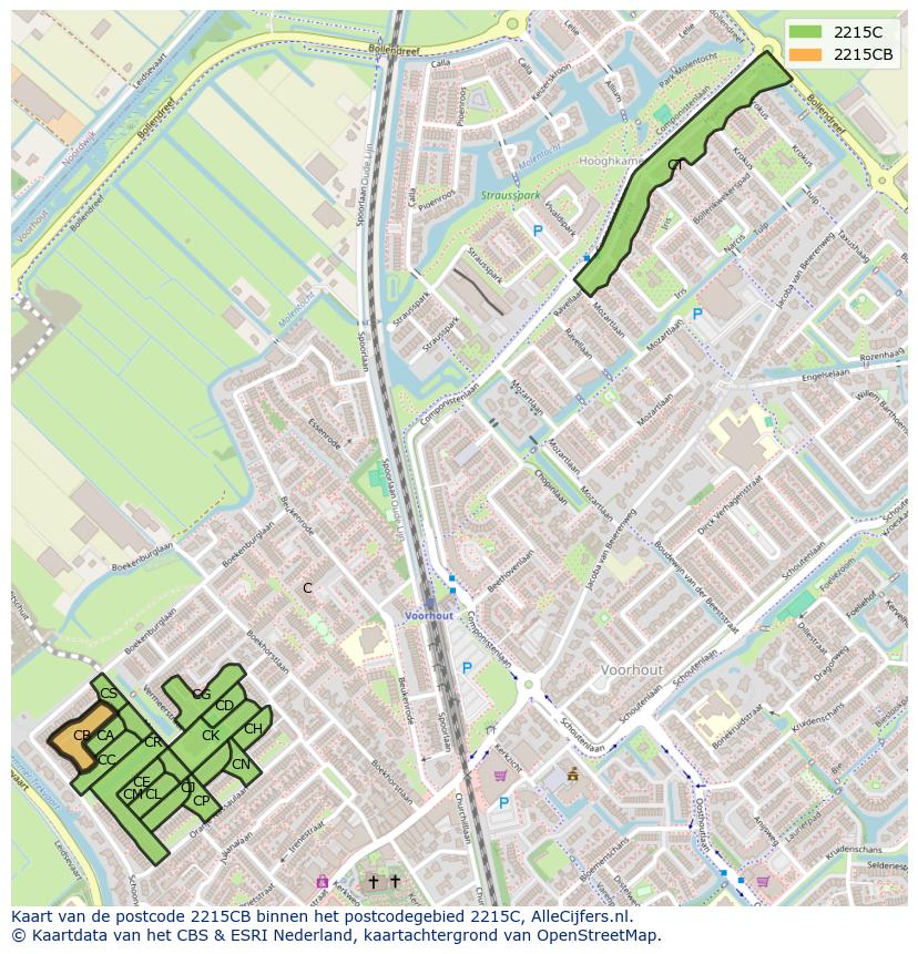 Afbeelding van het postcodegebied 2215 CB op de kaart.