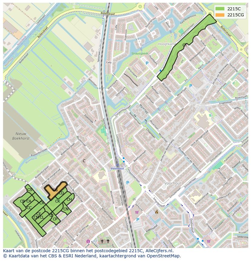 Afbeelding van het postcodegebied 2215 CG op de kaart.