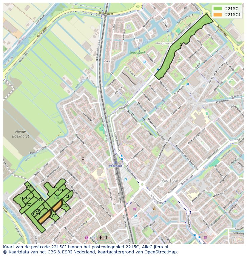 Afbeelding van het postcodegebied 2215 CJ op de kaart.