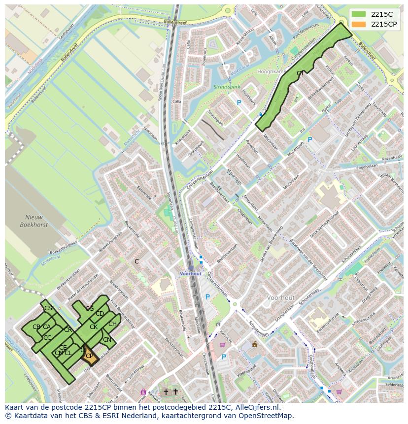 Afbeelding van het postcodegebied 2215 CP op de kaart.