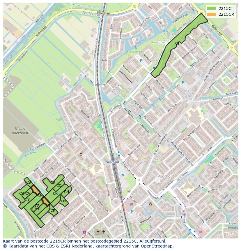 Afbeelding van het postcodegebied 2215 CR op de kaart.