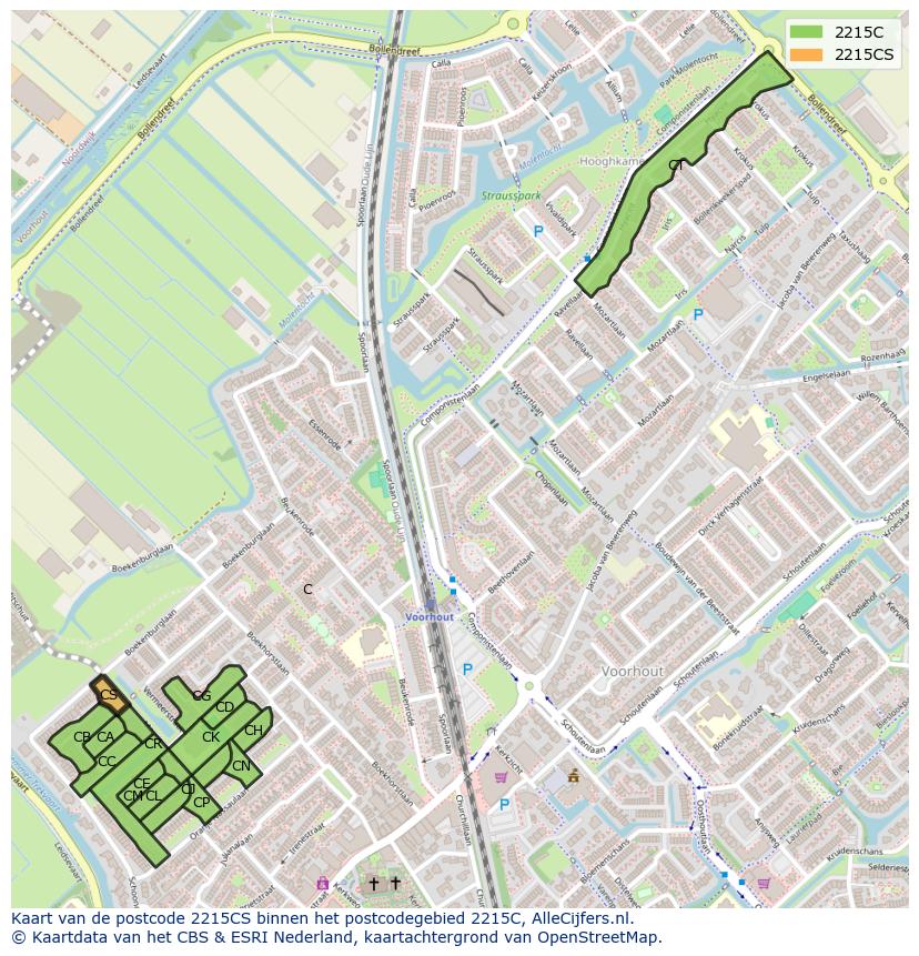 Afbeelding van het postcodegebied 2215 CS op de kaart.