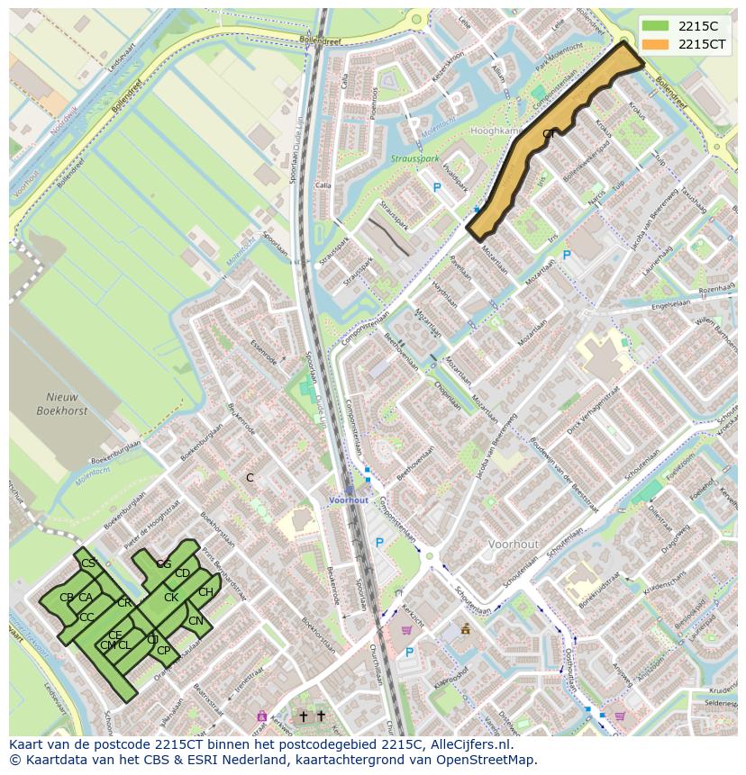 Afbeelding van het postcodegebied 2215 CT op de kaart.
