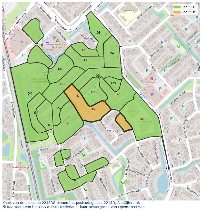 Afbeelding van het postcodegebied 2215 DS op de kaart.