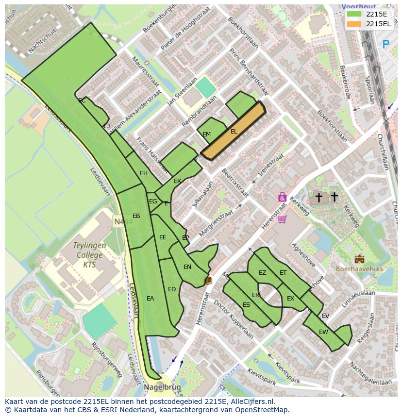 Afbeelding van het postcodegebied 2215 EL op de kaart.