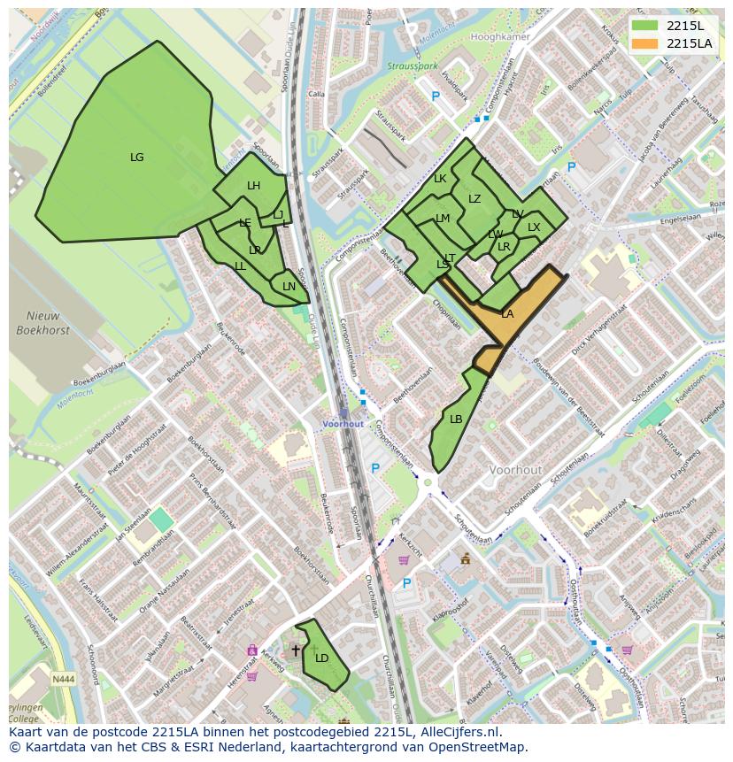 Afbeelding van het postcodegebied 2215 LA op de kaart.