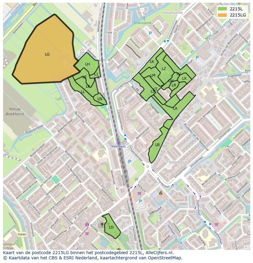 Afbeelding van het postcodegebied 2215 LG op de kaart.