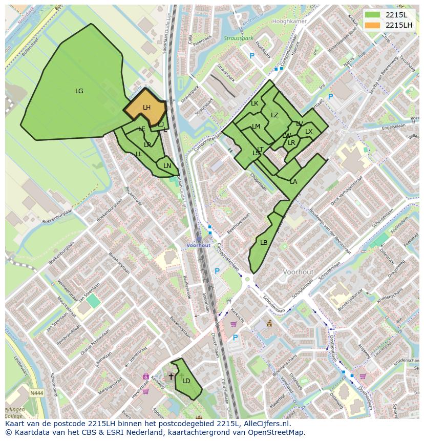 Afbeelding van het postcodegebied 2215 LH op de kaart.