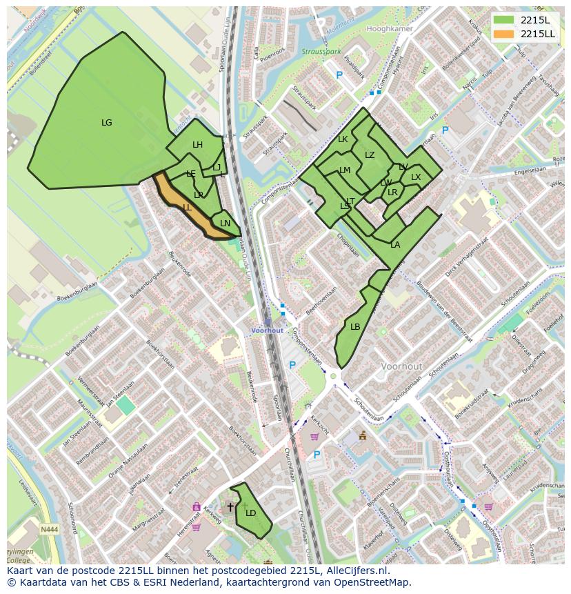 Afbeelding van het postcodegebied 2215 LL op de kaart.