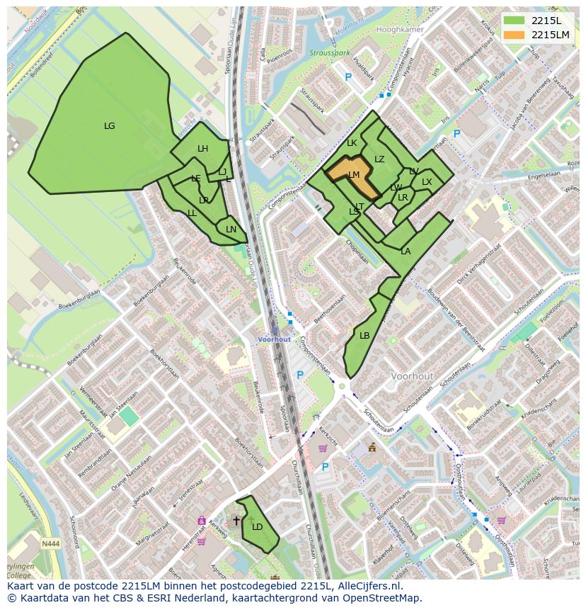 Afbeelding van het postcodegebied 2215 LM op de kaart.