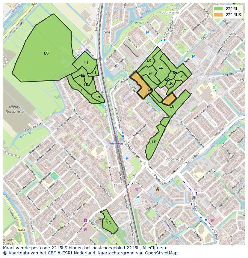 Afbeelding van het postcodegebied 2215 LS op de kaart.