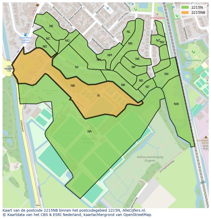 Afbeelding van het postcodegebied 2215 NB op de kaart.