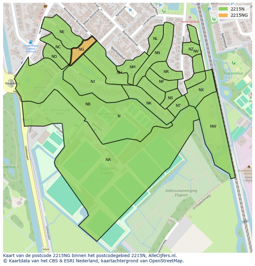 Afbeelding van het postcodegebied 2215 NG op de kaart.