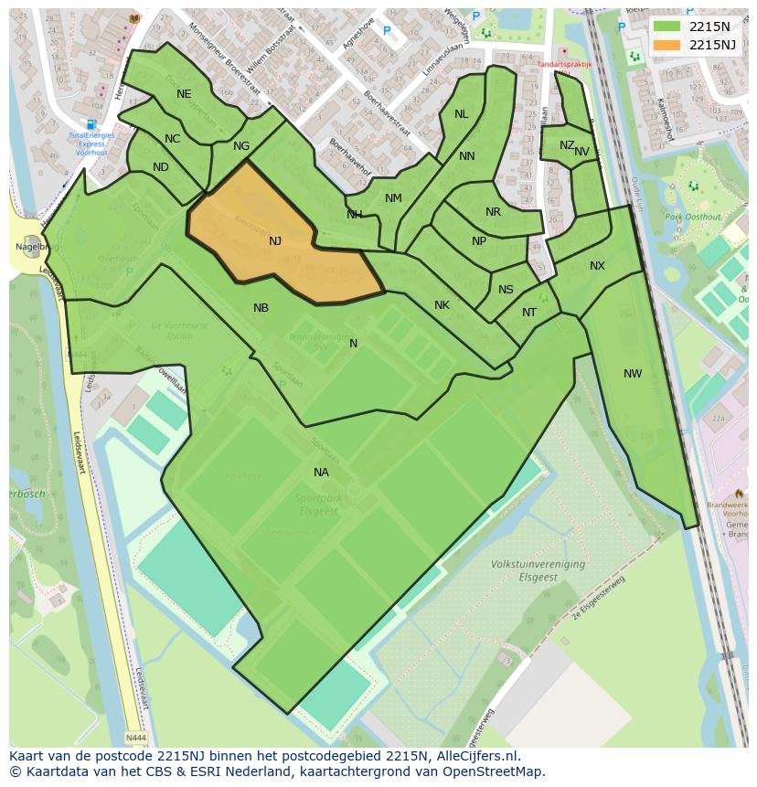 Afbeelding van het postcodegebied 2215 NJ op de kaart.