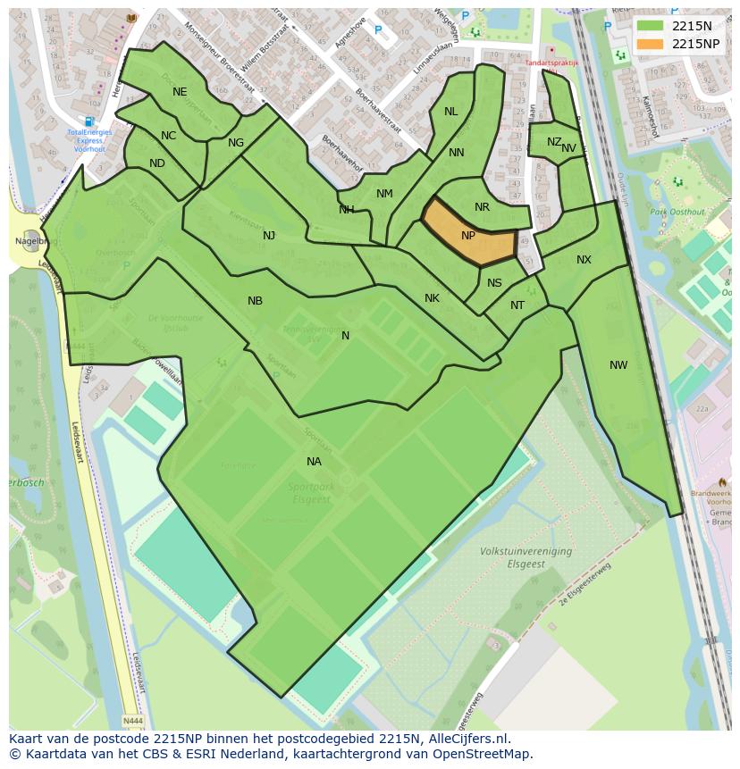 Afbeelding van het postcodegebied 2215 NP op de kaart.