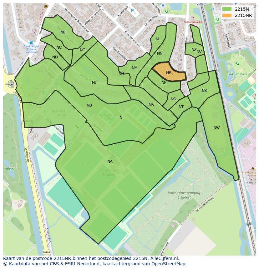 Afbeelding van het postcodegebied 2215 NR op de kaart.