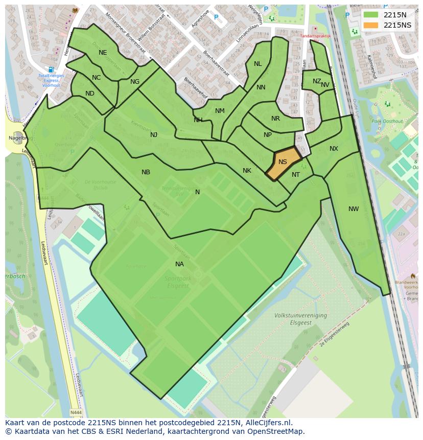 Afbeelding van het postcodegebied 2215 NS op de kaart.