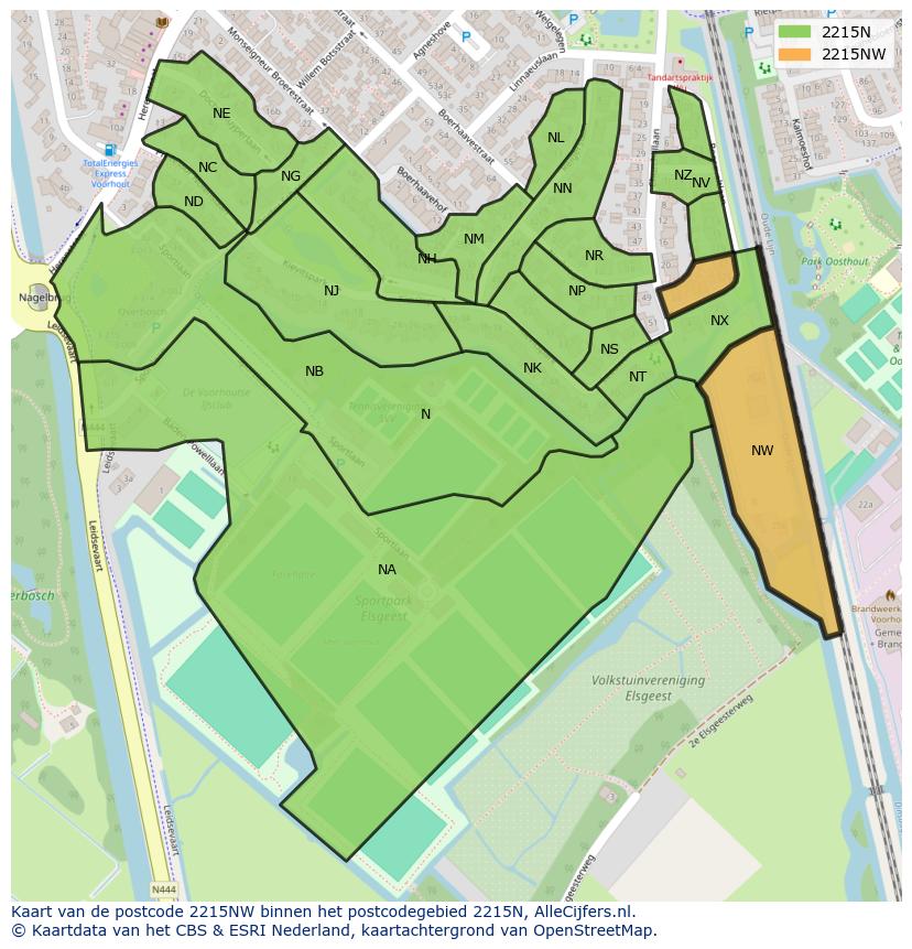 Afbeelding van het postcodegebied 2215 NW op de kaart.