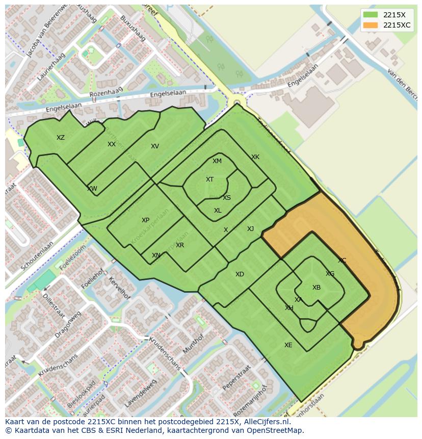 Afbeelding van het postcodegebied 2215 XC op de kaart.