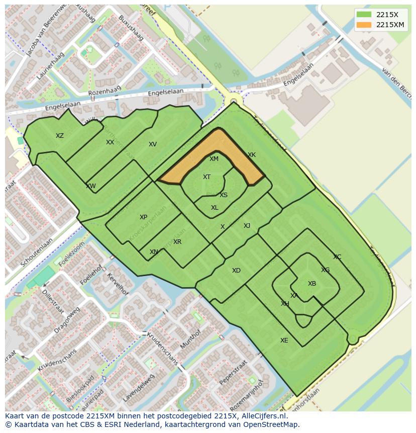 Afbeelding van het postcodegebied 2215 XM op de kaart.