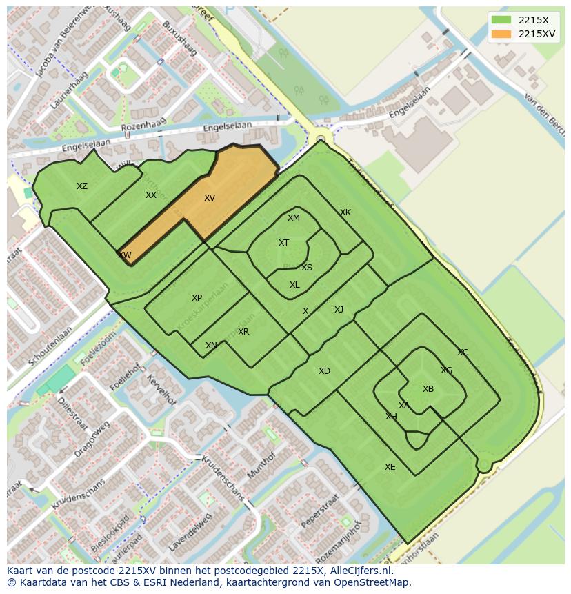Afbeelding van het postcodegebied 2215 XV op de kaart.