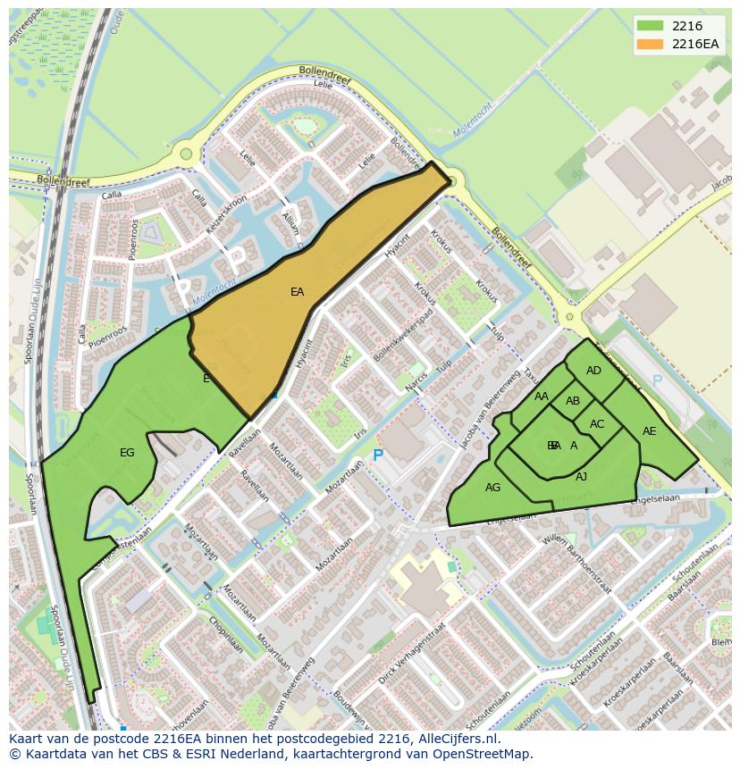 Afbeelding van het postcodegebied 2216 EA op de kaart.