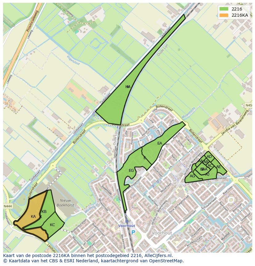 Afbeelding van het postcodegebied 2216 KA op de kaart.