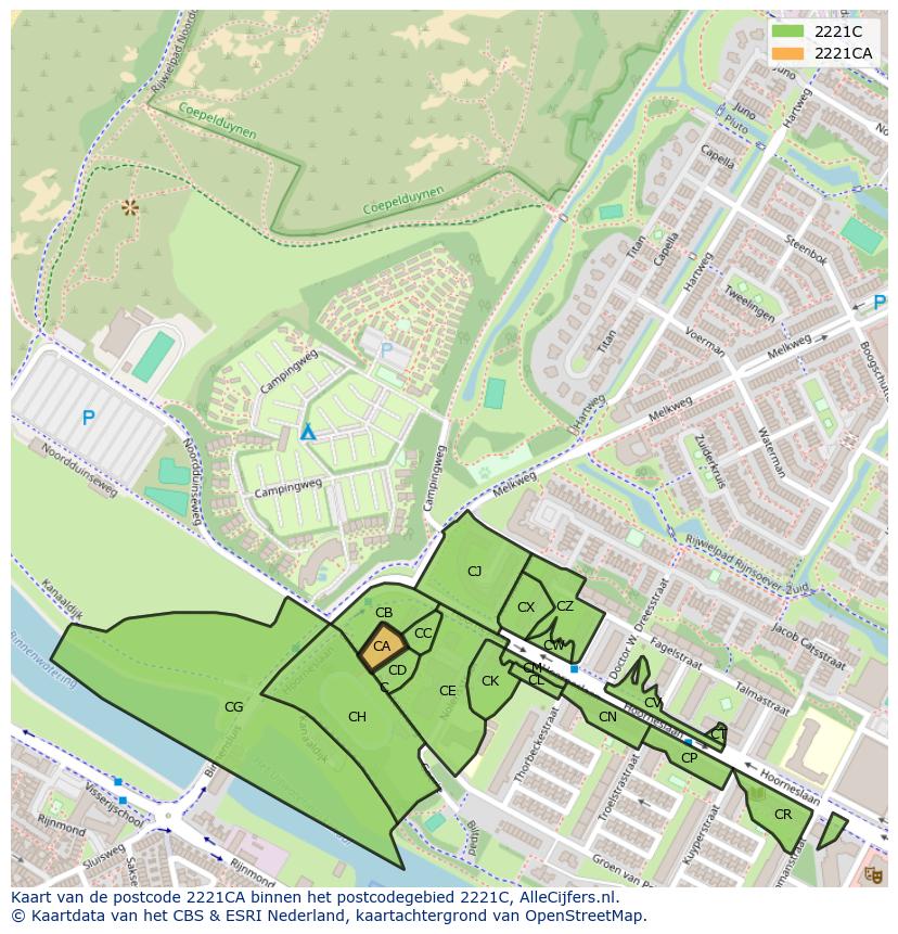Afbeelding van het postcodegebied 2221 CA op de kaart.
