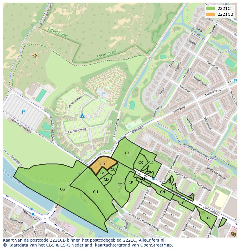 Afbeelding van het postcodegebied 2221 CB op de kaart.