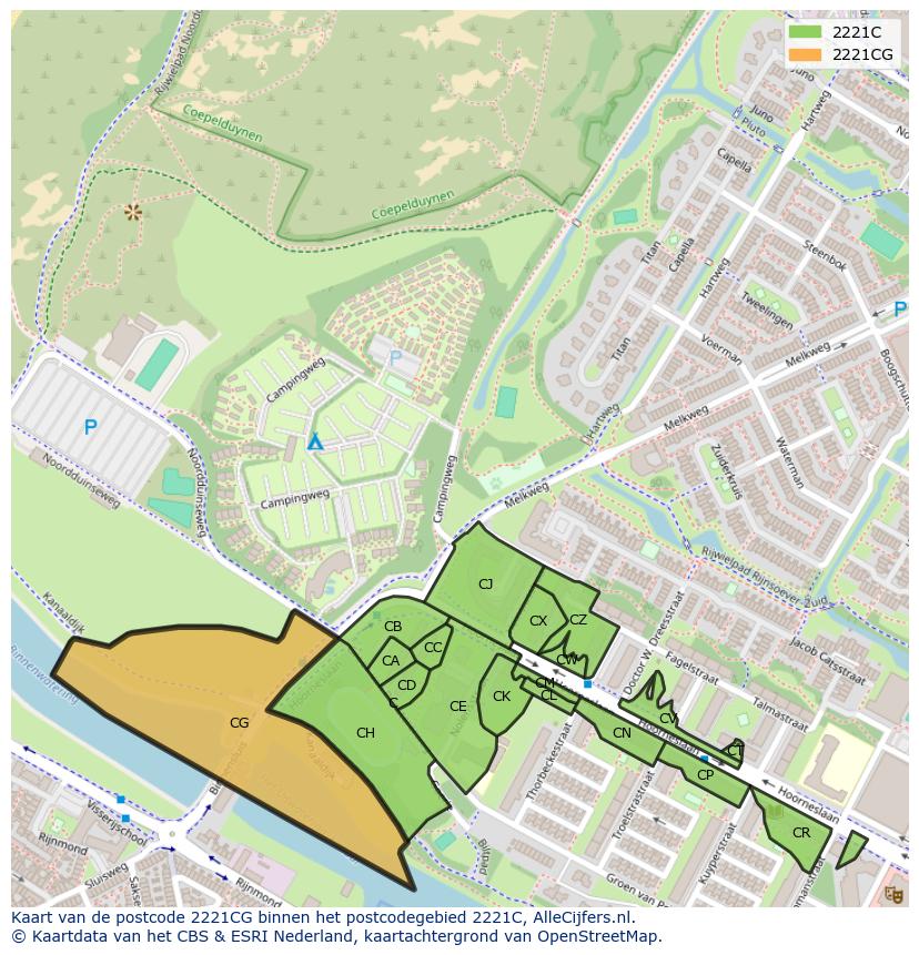 Afbeelding van het postcodegebied 2221 CG op de kaart.