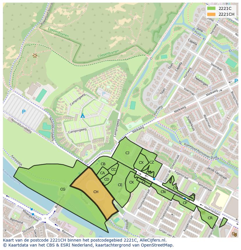 Afbeelding van het postcodegebied 2221 CH op de kaart.